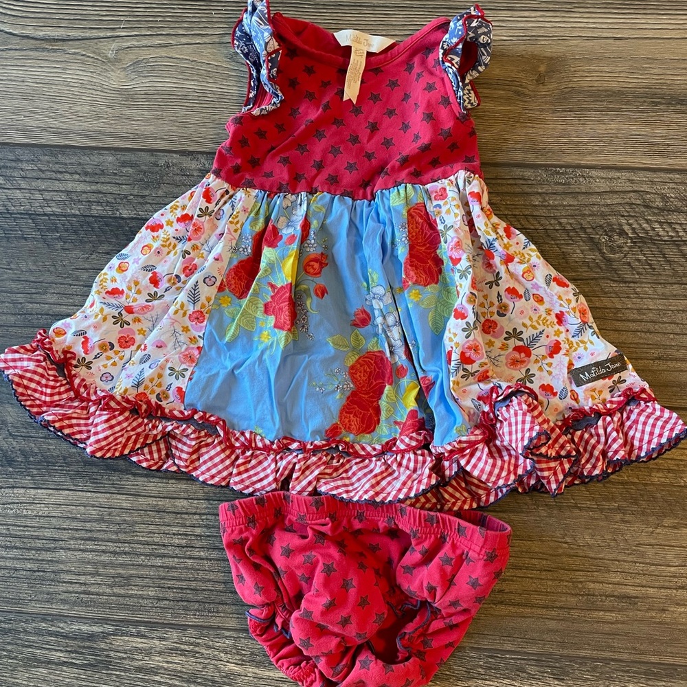 Matilda Jane red, white, and blue dress and bloomers